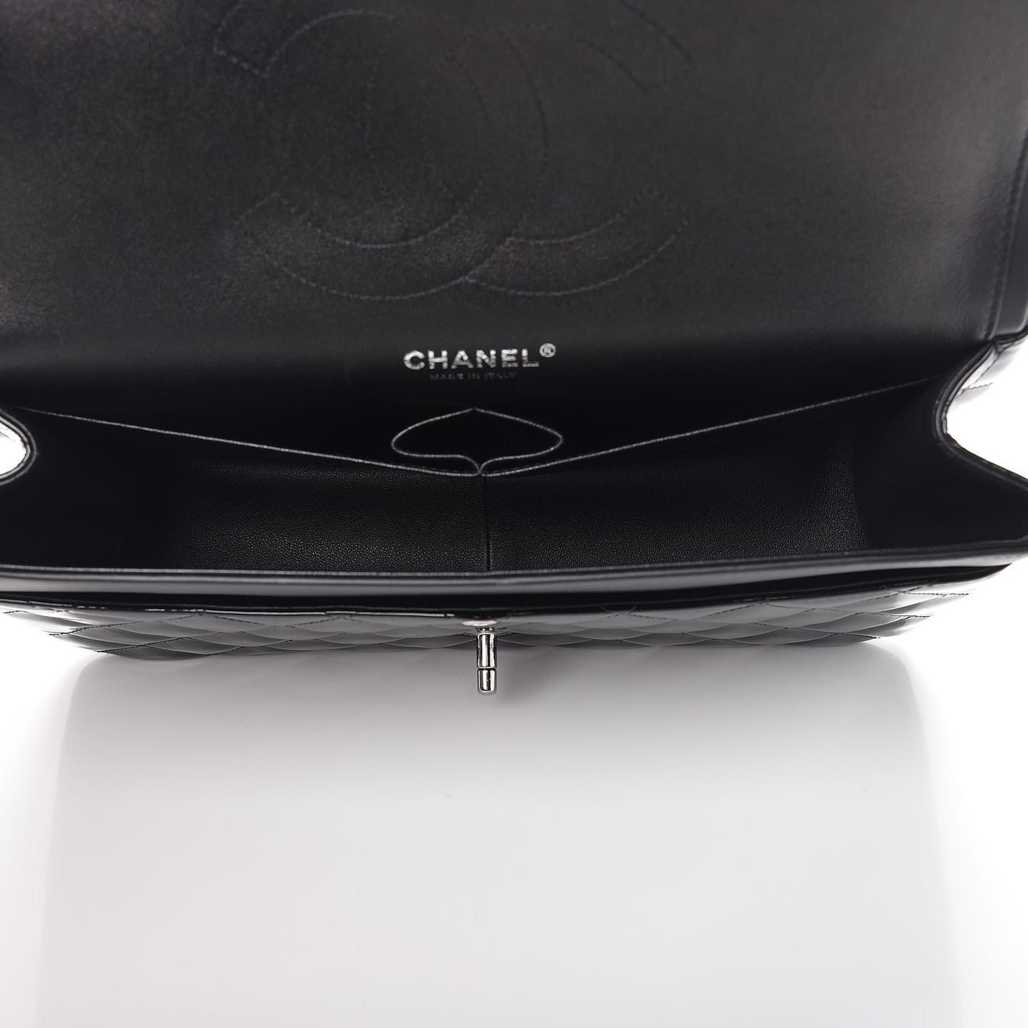 Patent Quilted Jumbo Double Flap Black