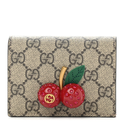 Gucci GG Supreme Monogram Cherry Embellished Card Case Wallet Hibiscus Red 1 of 7