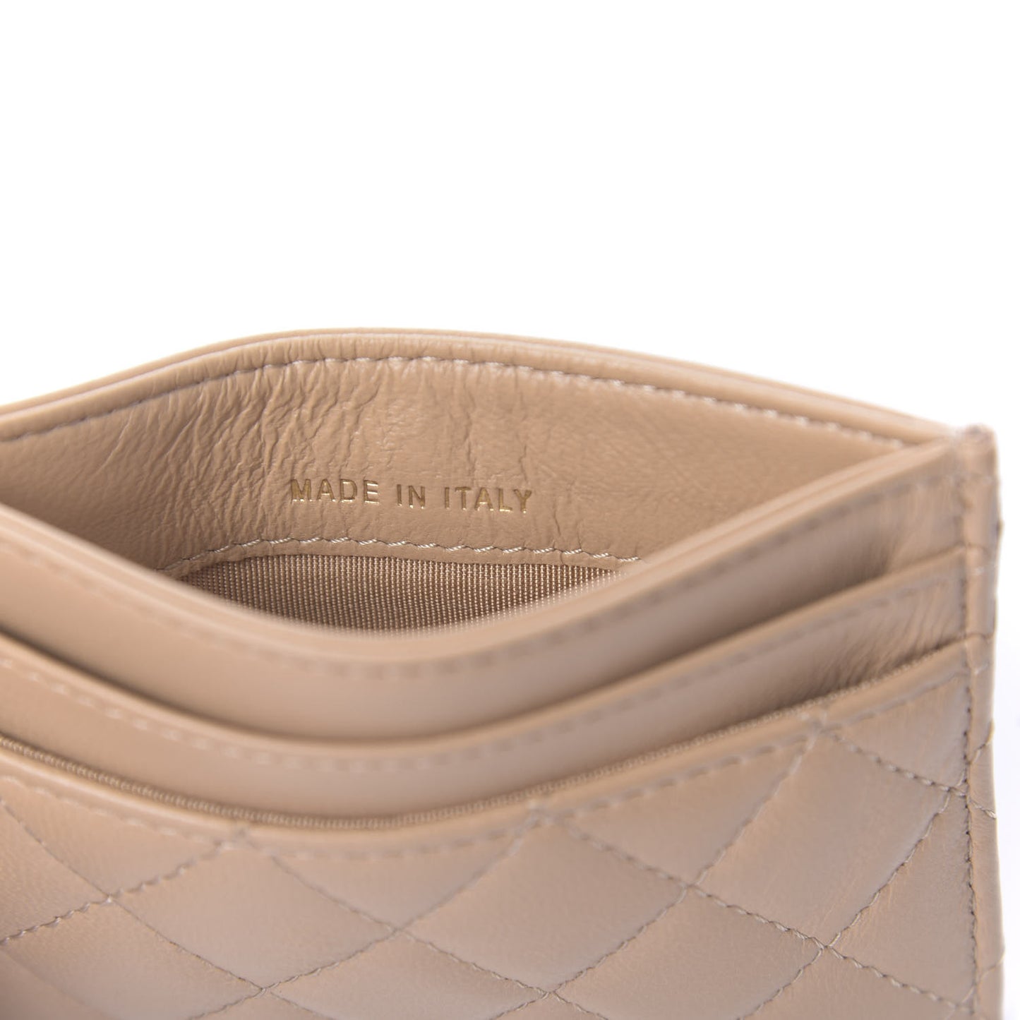 Lambskin Quilted Boy Card Holder Beige