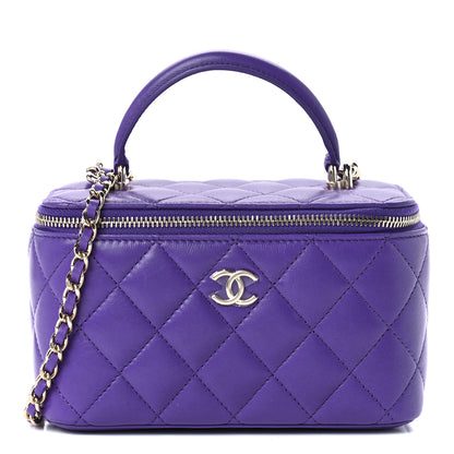 Chanel Lambskin Quilted Small Top Handle Vanity Case With Chain Purple 1 of 10
