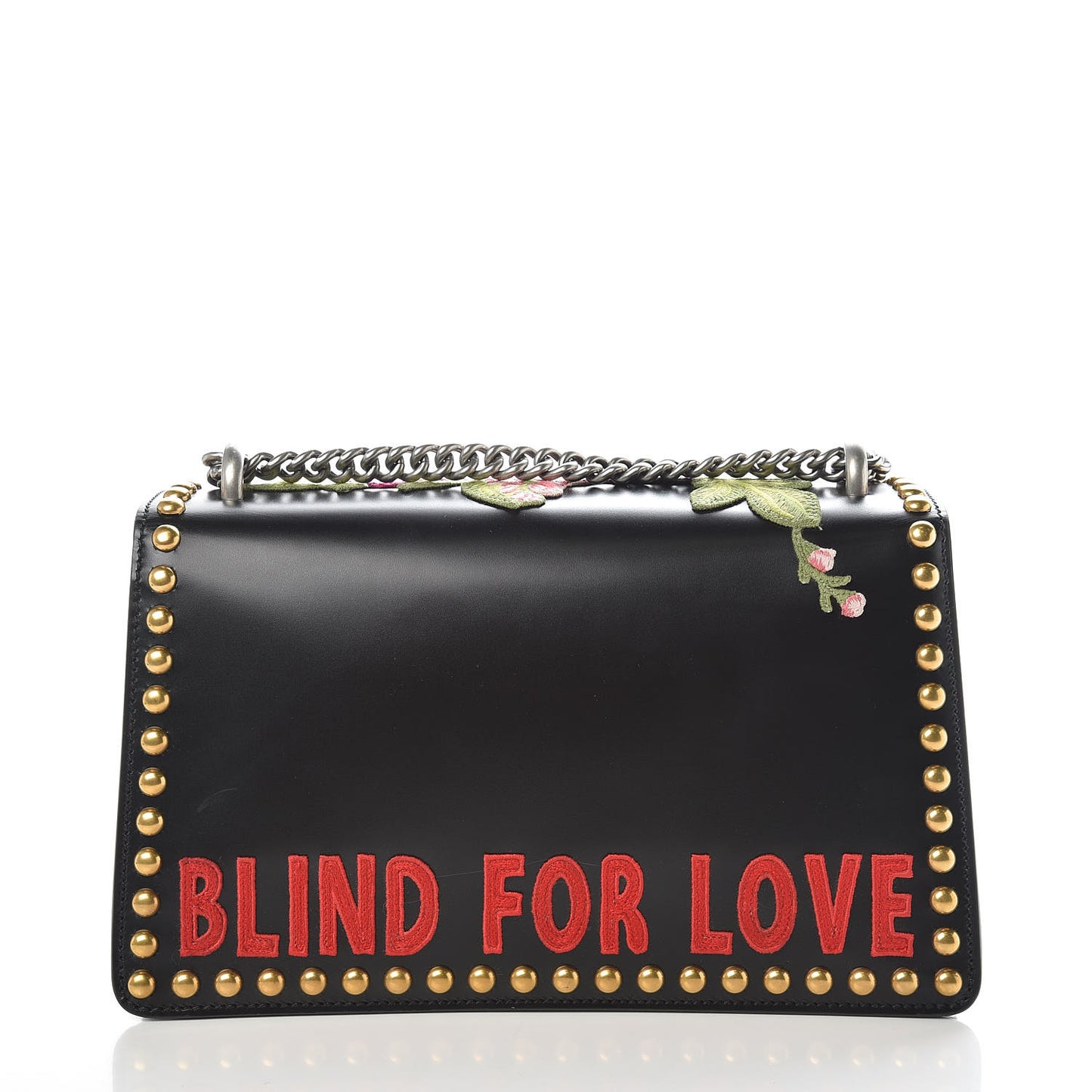 Calfskin Floral Embroidered Studded Small Dionysus Shoulder Bag Black