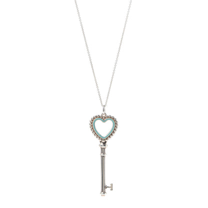 Tiffany Sterling Silver Enamel Beaded Heart Key Pendant Necklace Blue 1 of 6