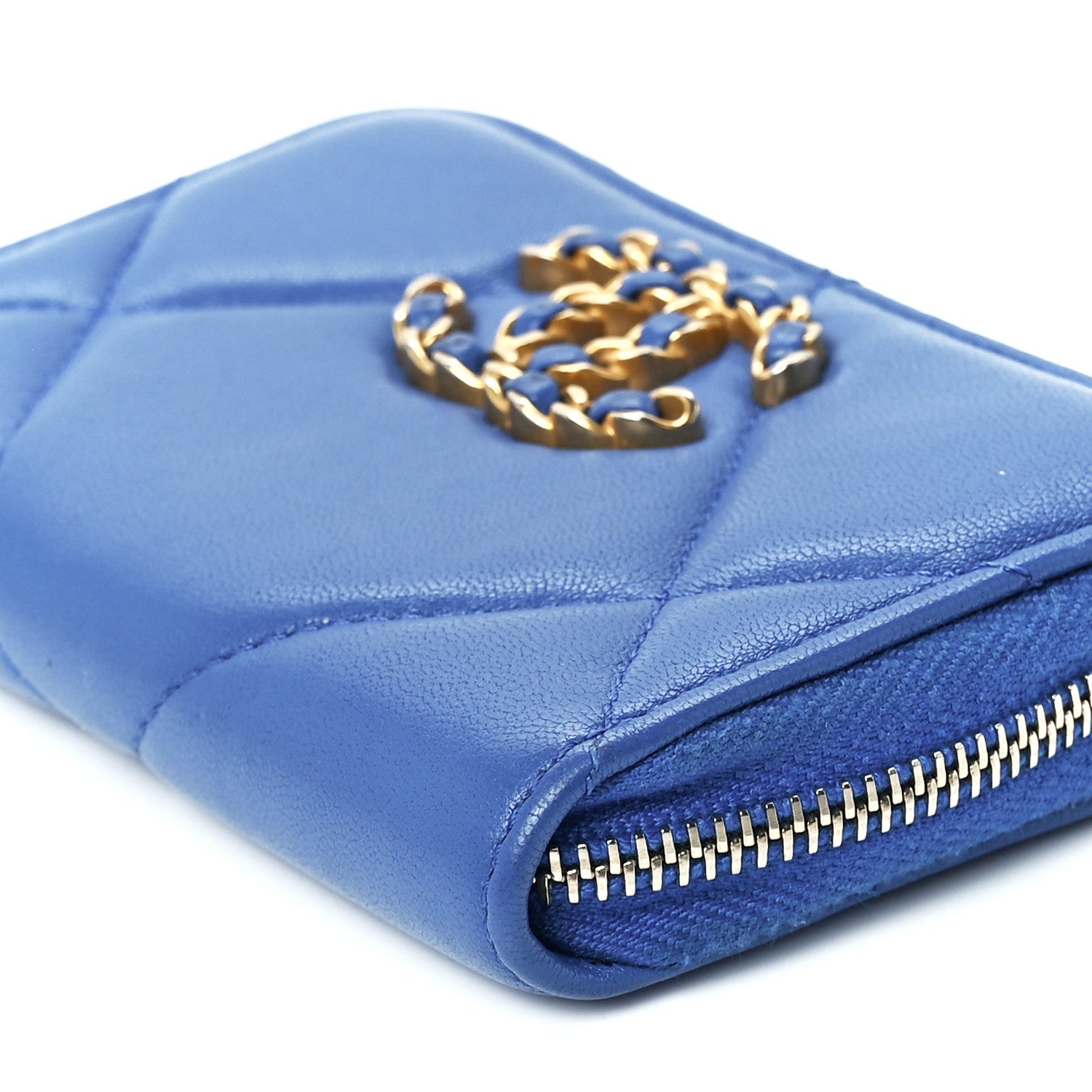 Chanel Lambskin Quilted Chanel 19 Zip Around Coin Purse Wallet Dark Blue 11 of 13