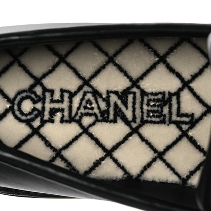 Chanel Calfskin Fabric Embroidered Quilted CC Loafers 37 Ivory Black 9 of 11