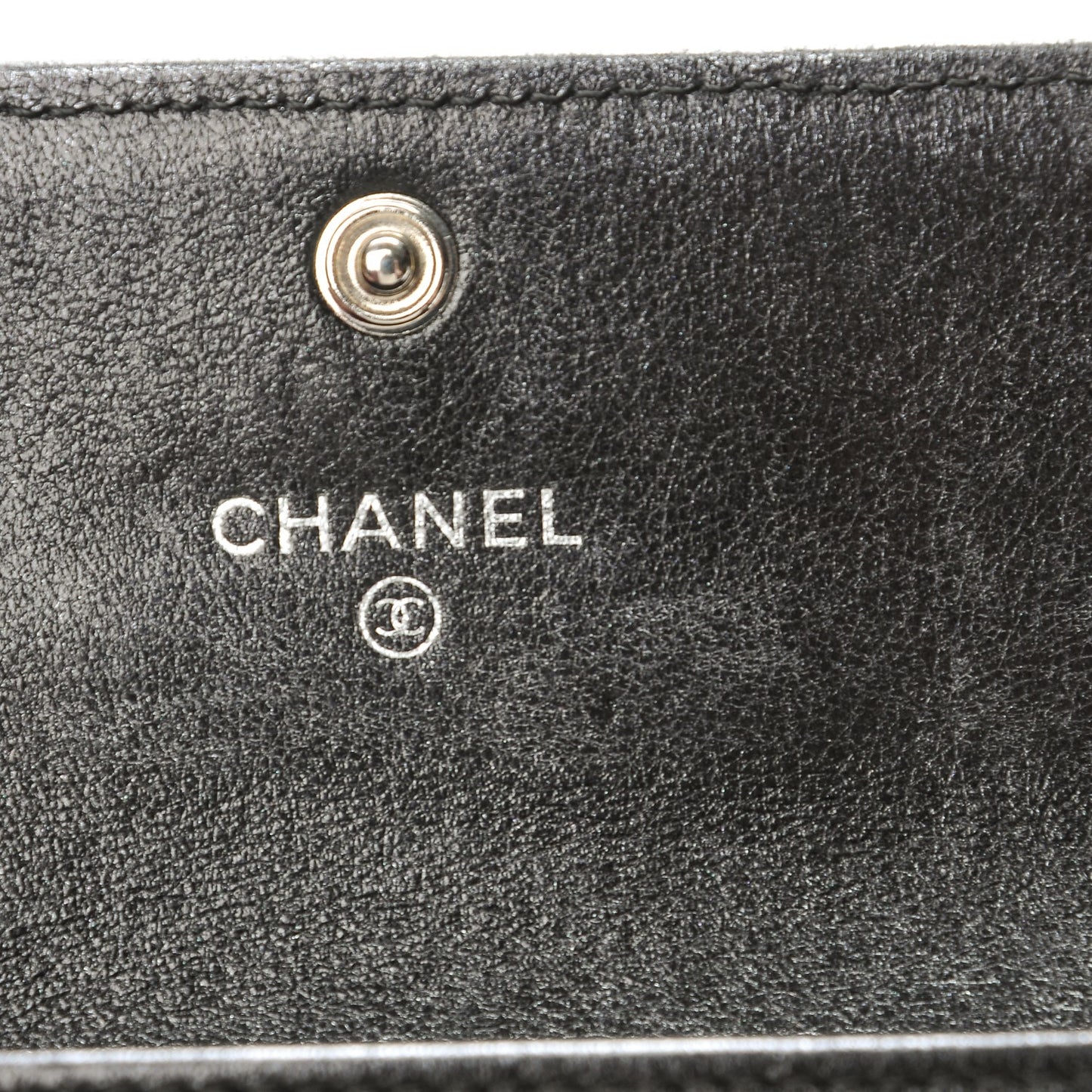 Metallic Calfskin Perforated Quilted Card Holder Grey