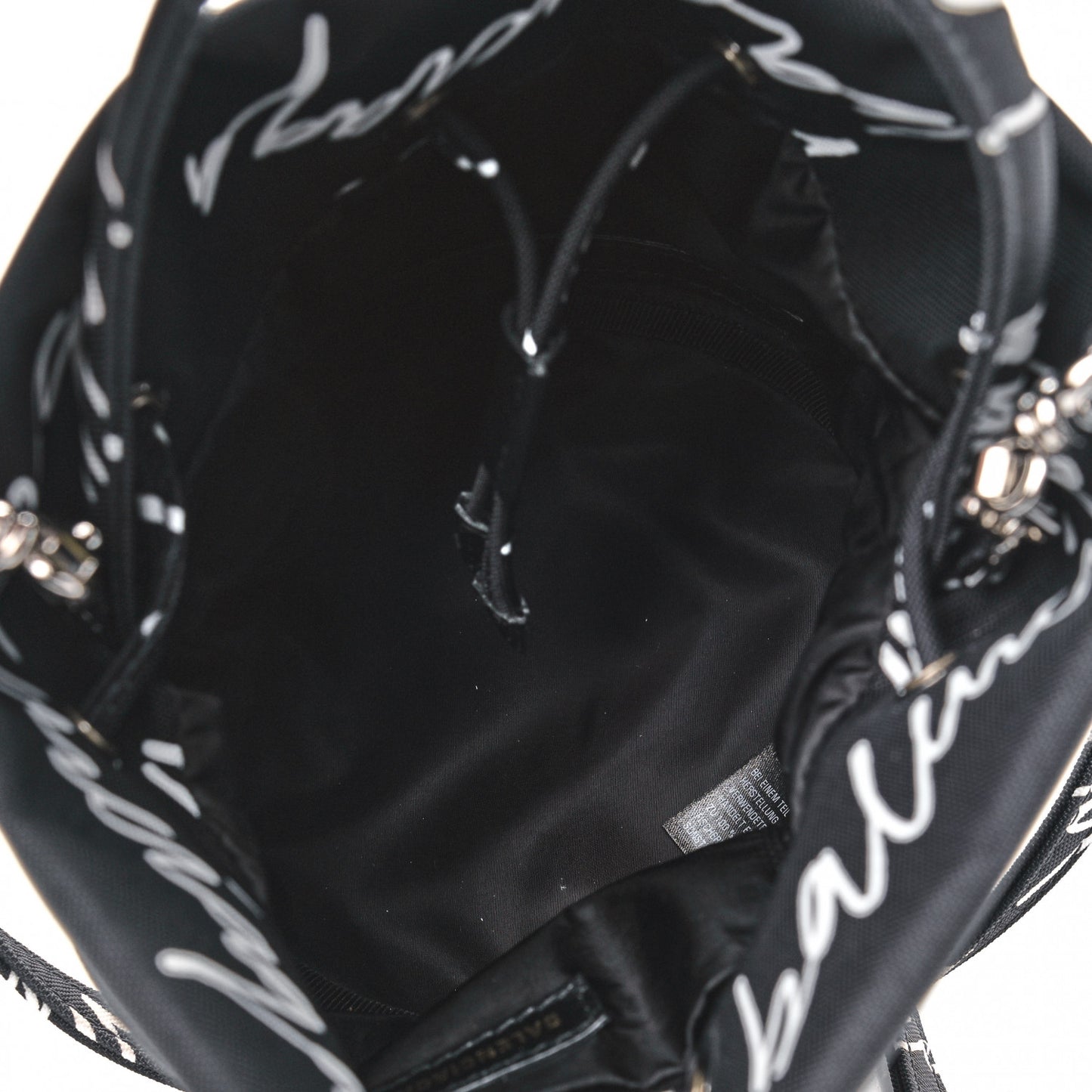 Recycled Sport Nylon Scribble Logo Embroidered Wheel Drawstring Bucket Bag XS Black White