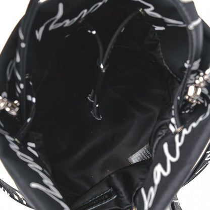 Balenciaga Recycled Sport Nylon Scribble Logo Embroidered Wheel Drawstring Bucket Bag XS Black White 4 of 4