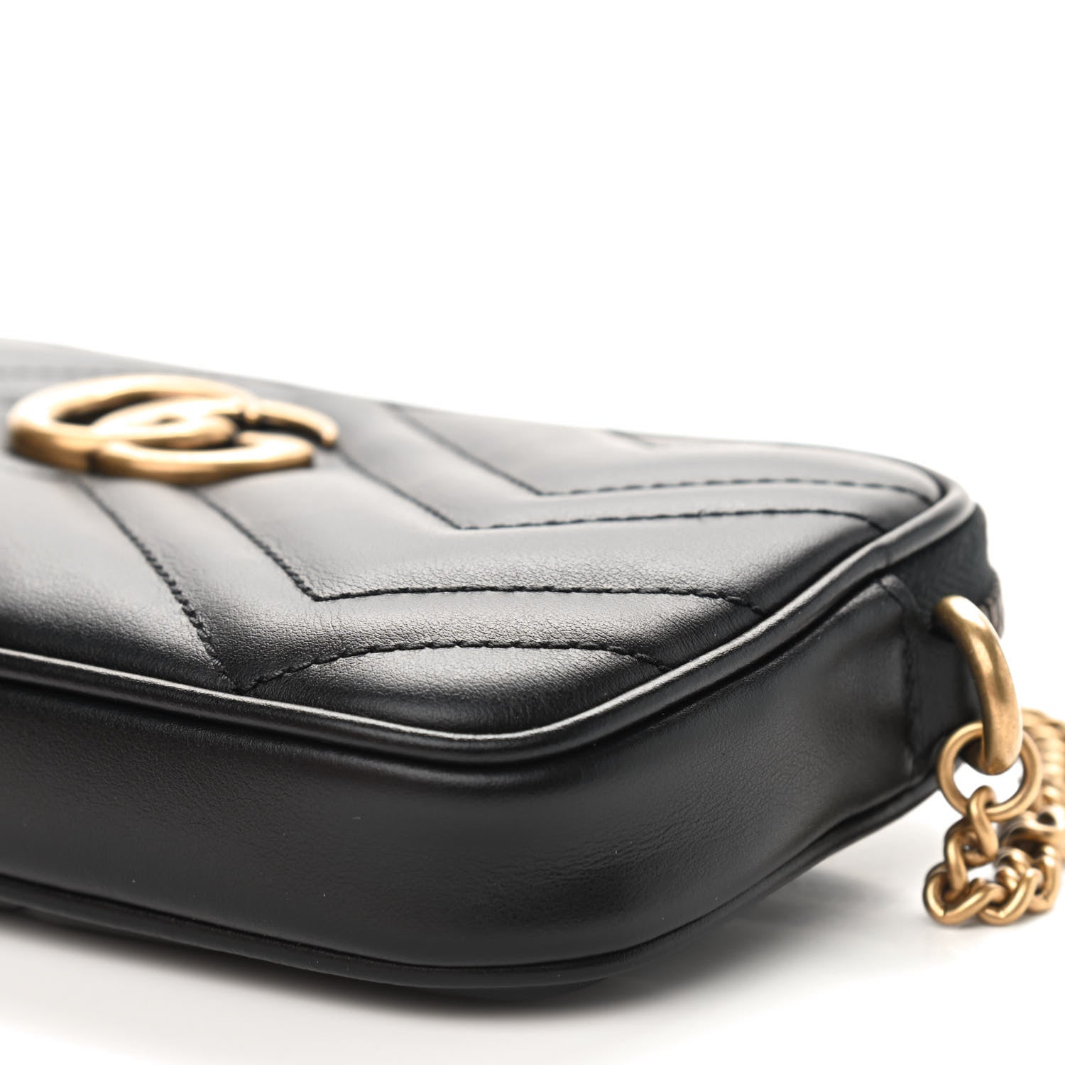 Gucci Calfskin Matelasse Mini GG Marmont Chain Crossbody Bag Black 6 of 9
