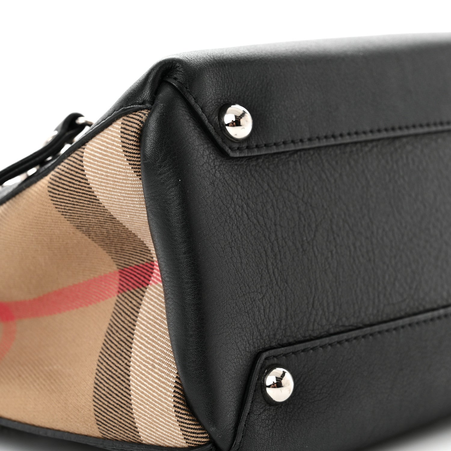 Burberry Pebbled Calfskin House Check Studded Baby Banner Tote Black 9 of 15