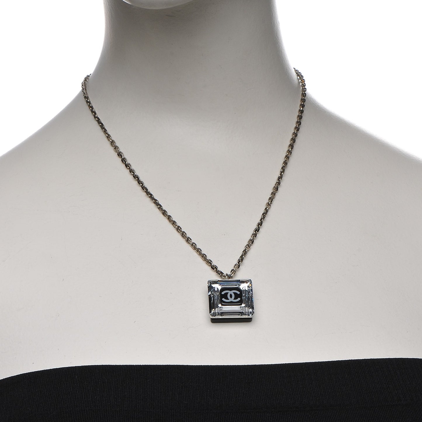Lucite CC Square Charm Necklace
