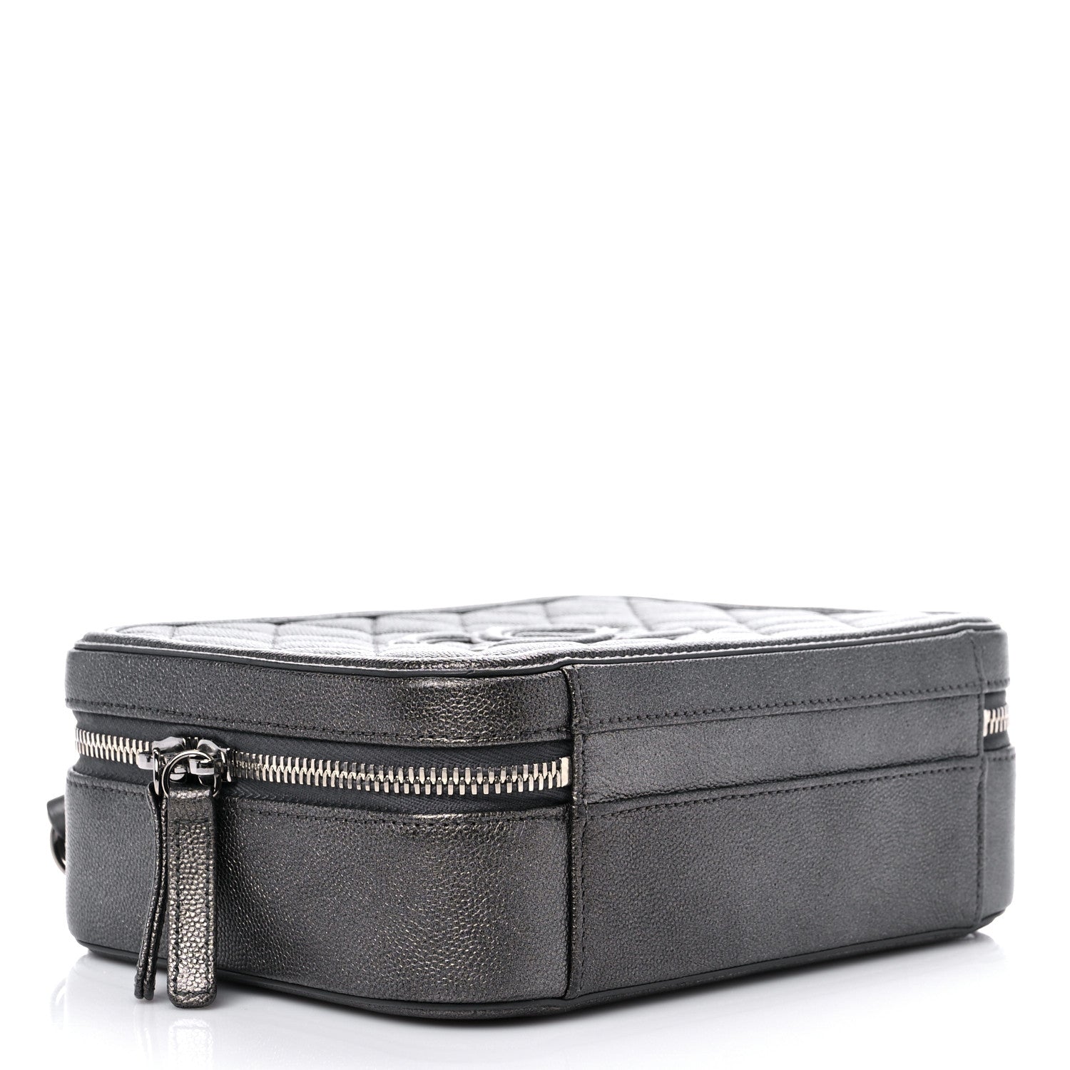 Chanel Metallic Caviar Quilted Medium CC Filigree Vanity Case Dark Silver 4 of 10