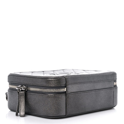 Chanel Metallic Caviar Quilted Medium CC Filigree Vanity Case Dark Silver 4 of 10