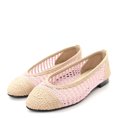 Chanel Raffia Cap Toe Ballerina Flats 37.5 Pink Beige 4 of 8