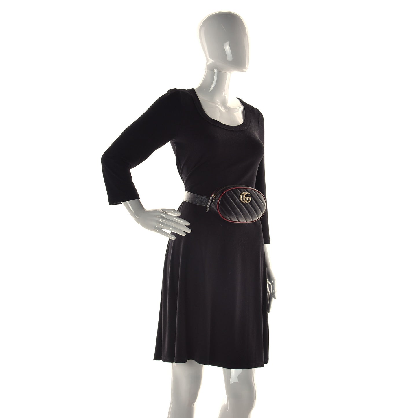 Azalea Calfskin Matelasse Diagonal Torchon GG Marmont Belt Bag 85 34 Black Romantic Cerise