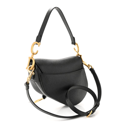 Christian Dior Grained Calfskin Saddle Bag With Strap Black 3 of 9