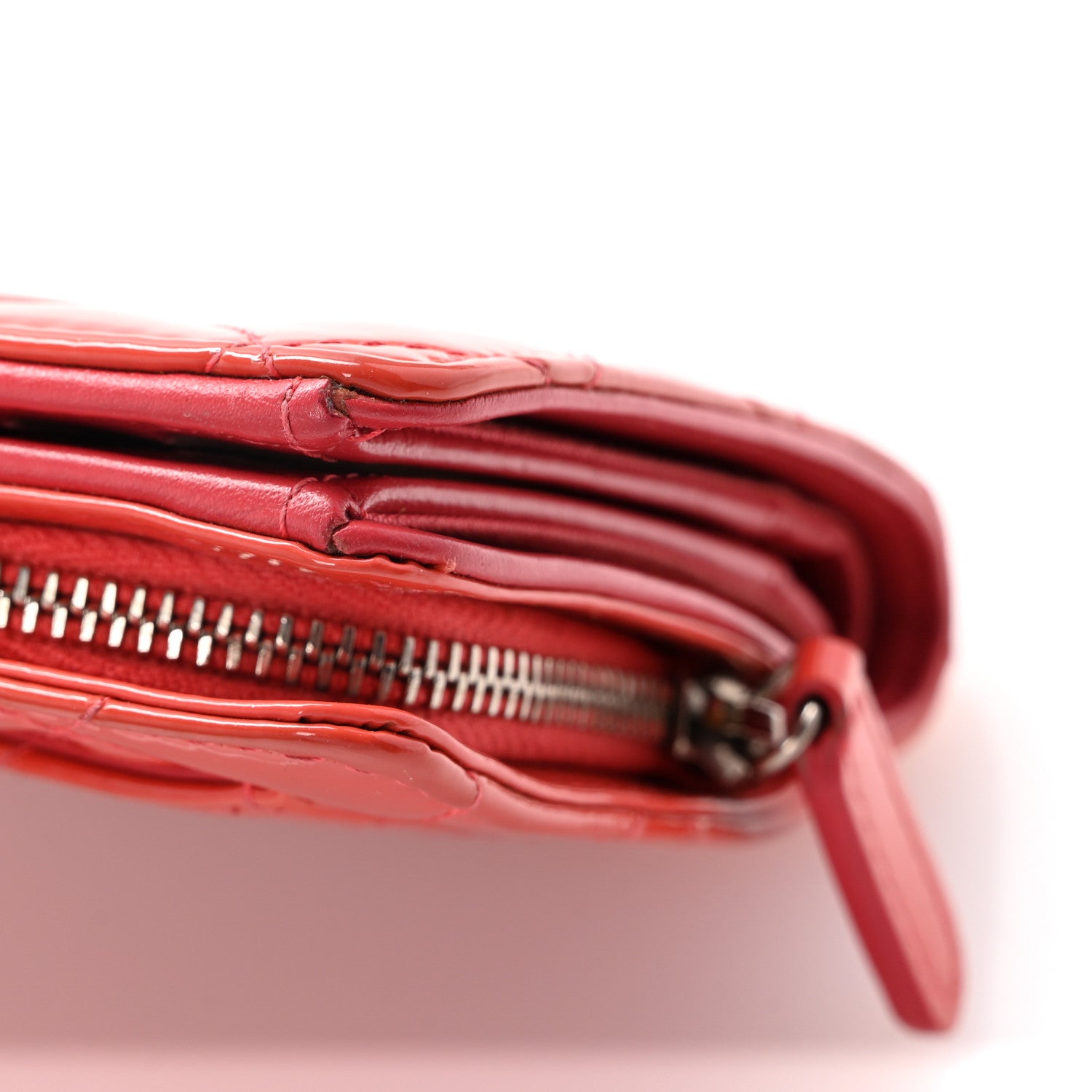 Chanel Patent Quilted Zip Pocket Wallet Coral 14 of 15