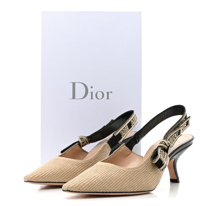 Christian Dior Natural Canvas Ribbon Embroidered J'Adior Slingback 65mm Pumps 37 Black Cream 9 of 9