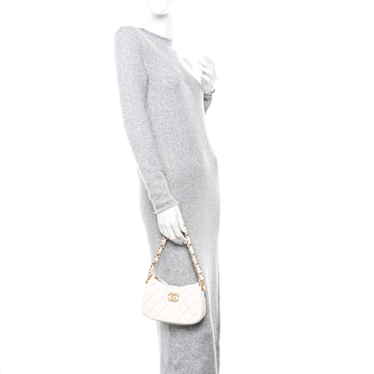 Chanel Crumpled Calfskin Quilted Braided CC Small Hobo White 2 of 11