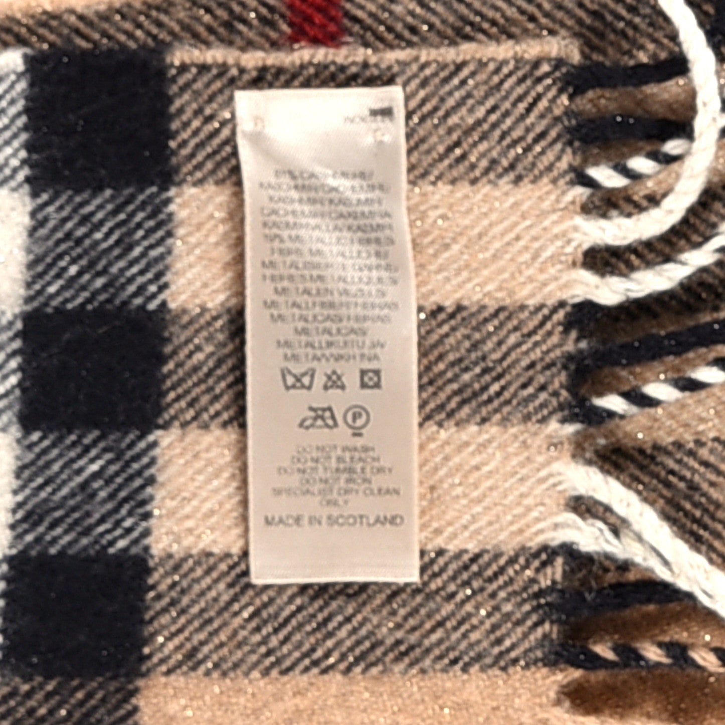 Burberry Metallic Cashmere Giant Check Fringe Scarf Camel 4 of 4