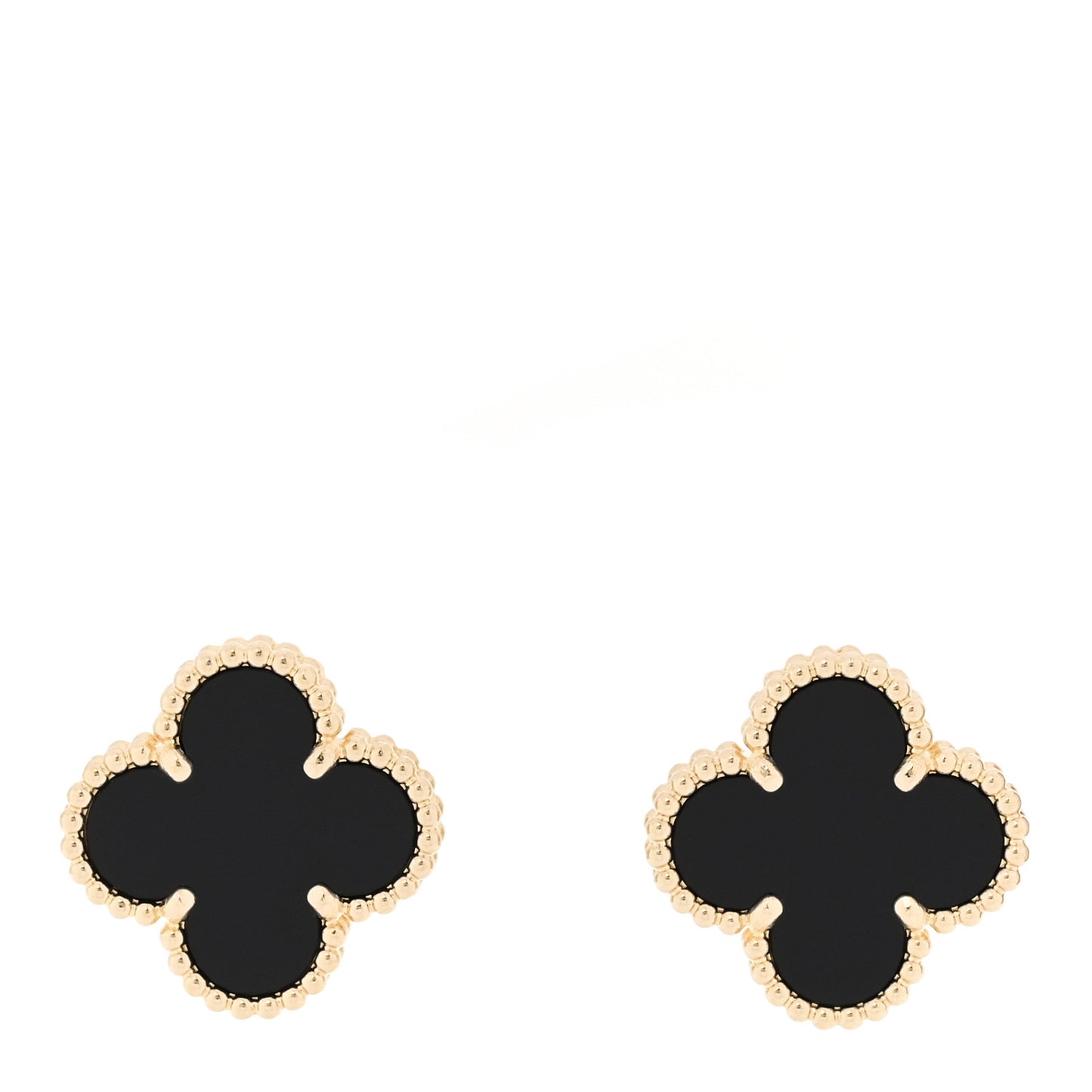 18K Yellow Gold Black Onyx Vintage Alhambra Earrings