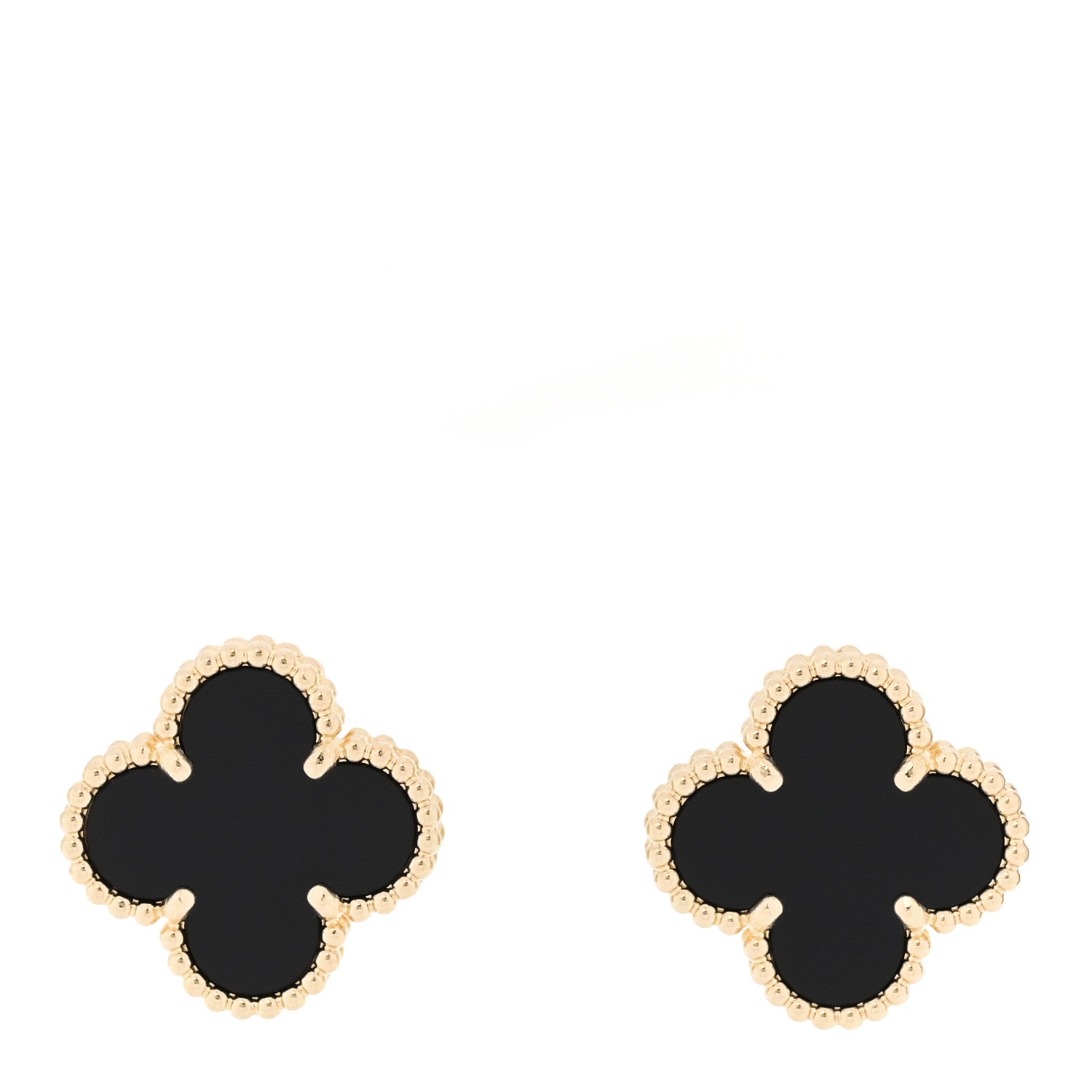 Van Cleef & Arpels 18K Yellow Gold Black Onyx Vintage Alhambra Earrings 1 of 5