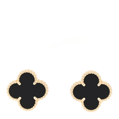 Van Cleef & Arpels 18K Yellow Gold Black Onyx Vintage Alhambra Earrings 1 of 5