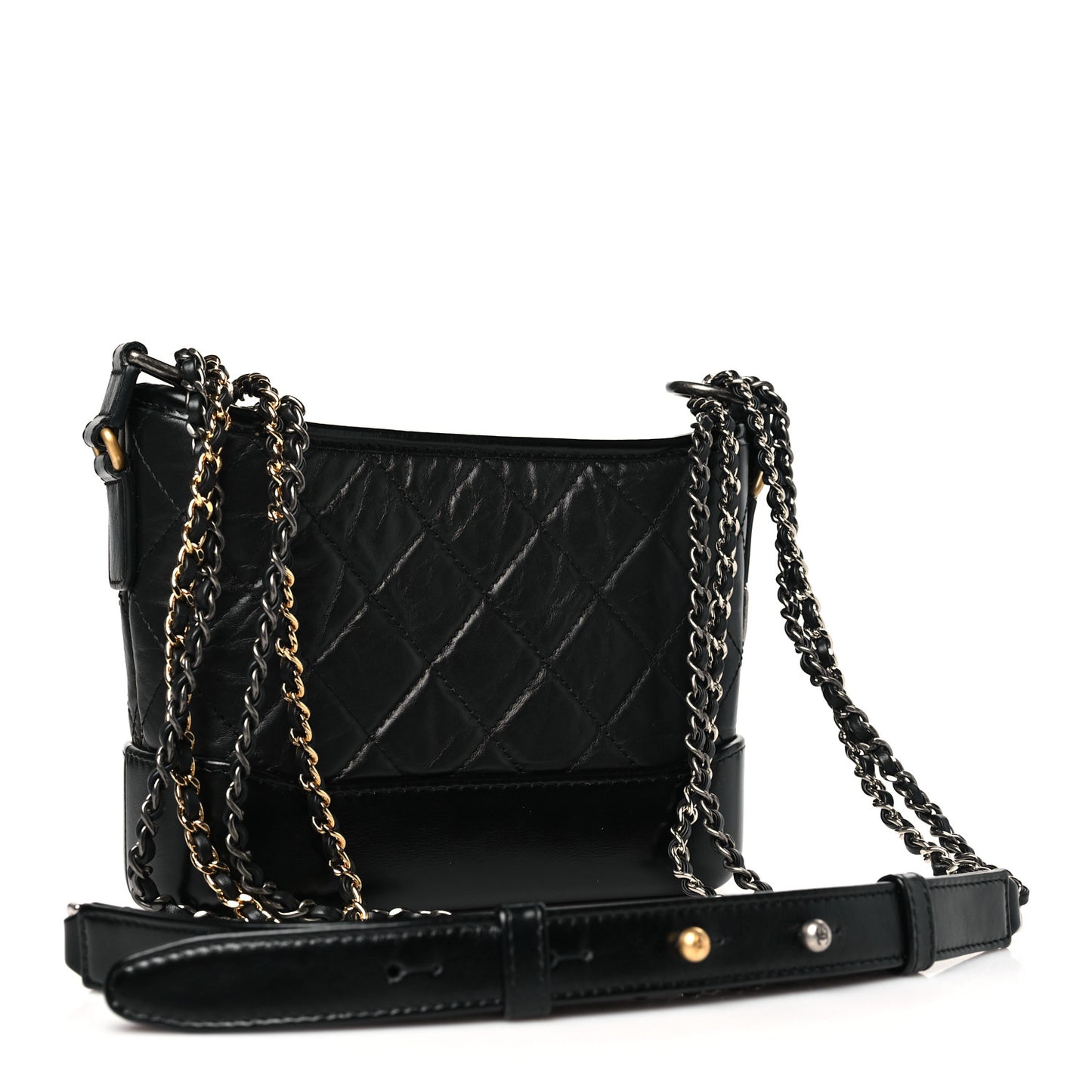 Aged Calfskin Quilted Small Gabrielle Hobo Black