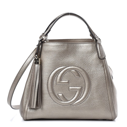 Gucci Metallic Pebbled Calfskin Small Soho Shoulder Bag Golden Beige 1 of 9