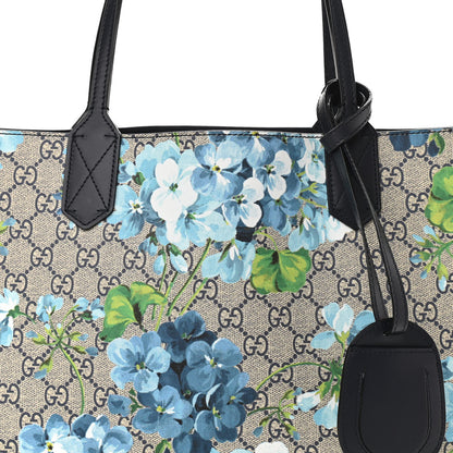 Gucci GG Supreme Monogram Blooms Medium Reversible Tote Beige Blue Navy 6 of 17