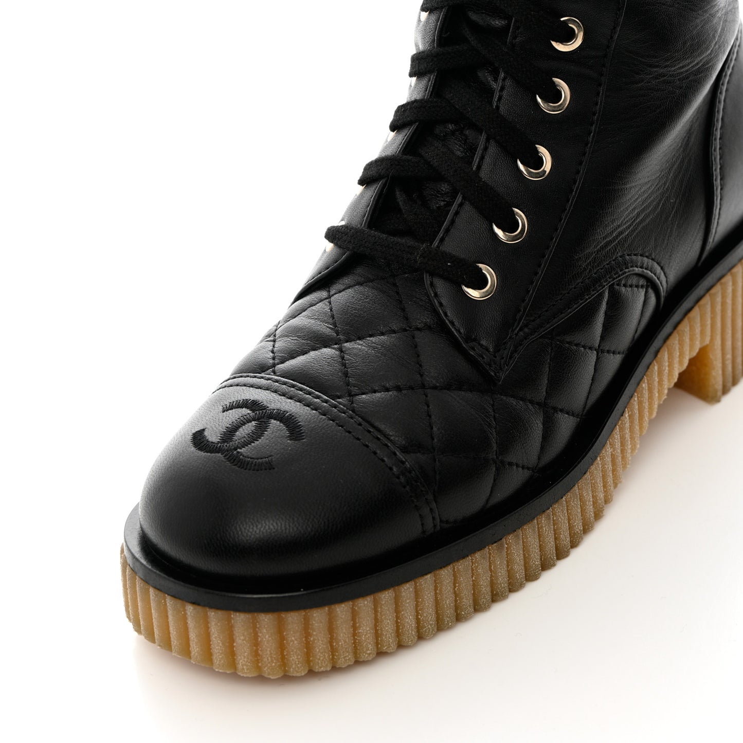 Calfskin Quilted CC Combat Boots 36 Black