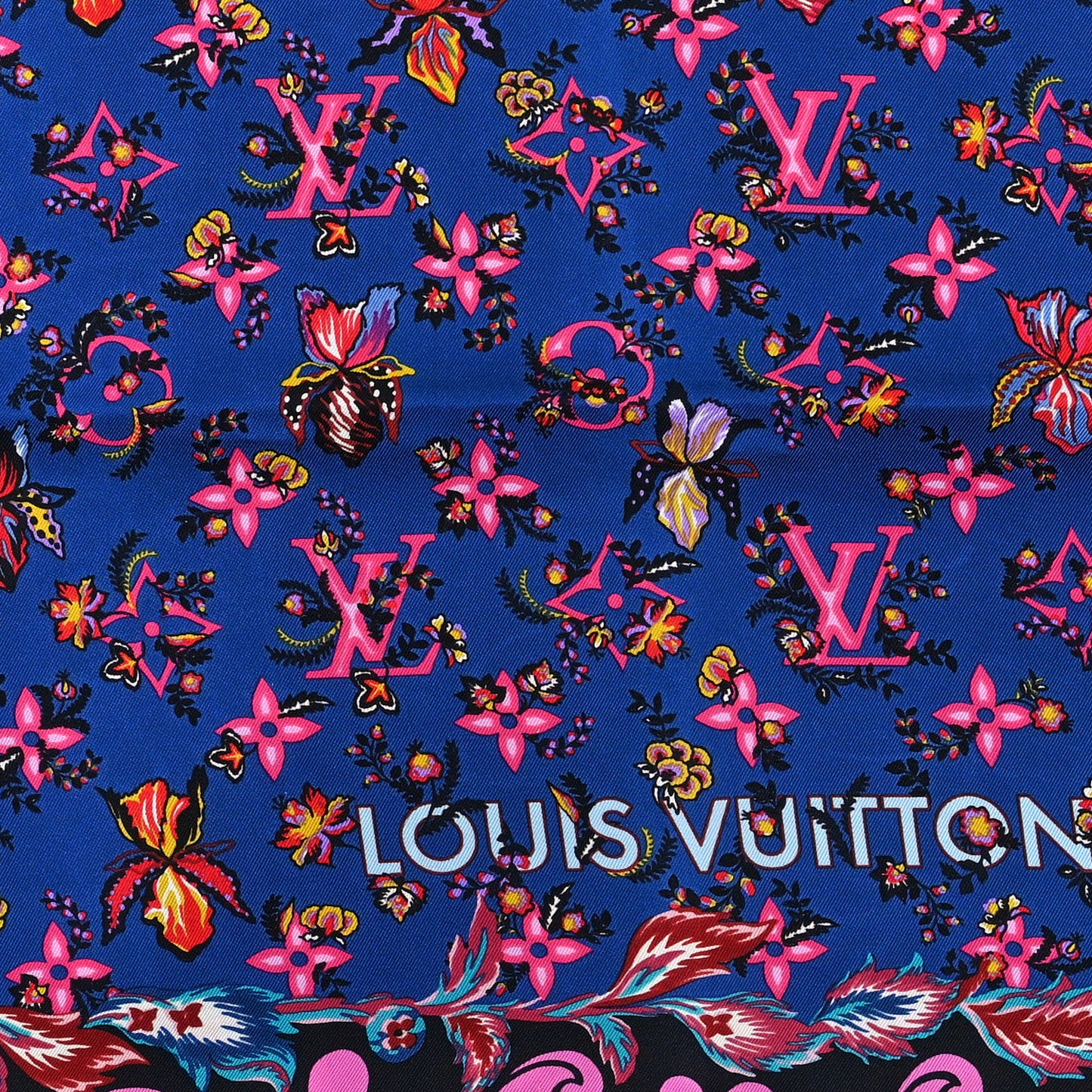 Silk Monogram Floral Square Scarf 70 Blue Multicolor
