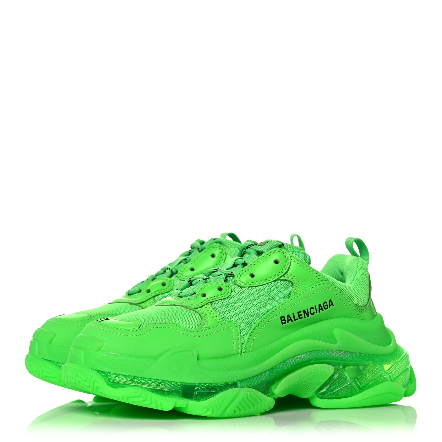 Balenciaga Fabric Mesh Clear Sole Womens Triple S Sneakers 37 Fluo Green 3 of 11