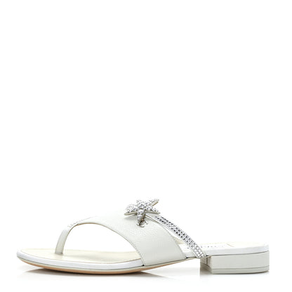 Chanel Grained Calfskin Strass CC Thong Sandals 37 Light Gray 1 of 8