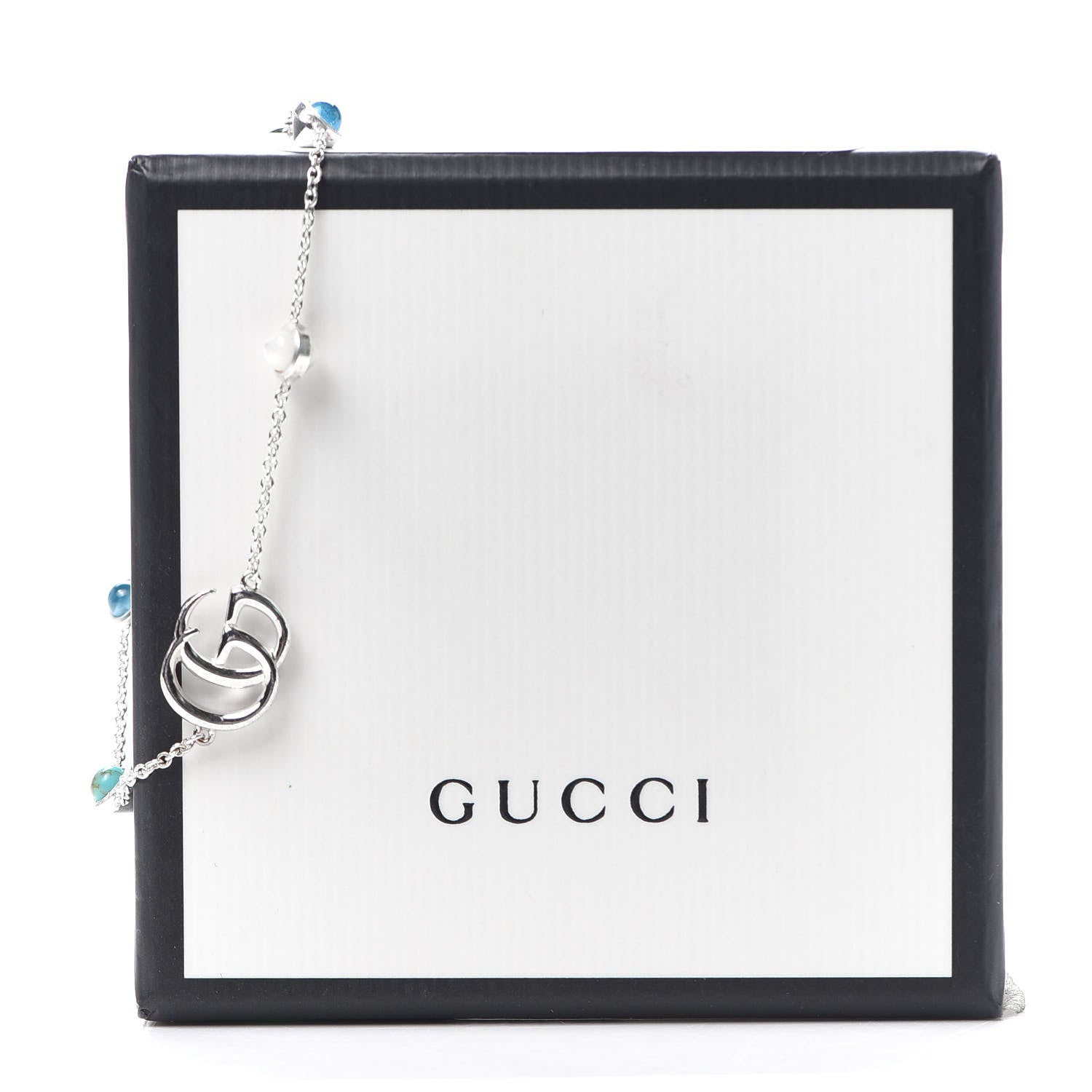 Gucci Sterling Silver Blue Topaz Mother of Pearl Turquoise Resin Double G Flower Bracelet 6 of 6