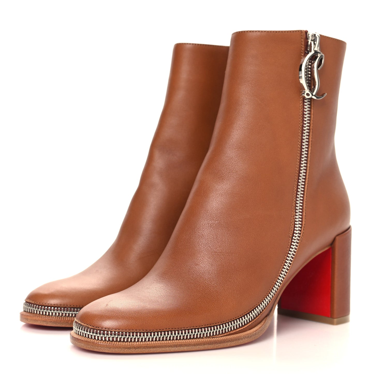 Calfskin CL Zip Booty 70 Ankle Boots 37 Cuoio