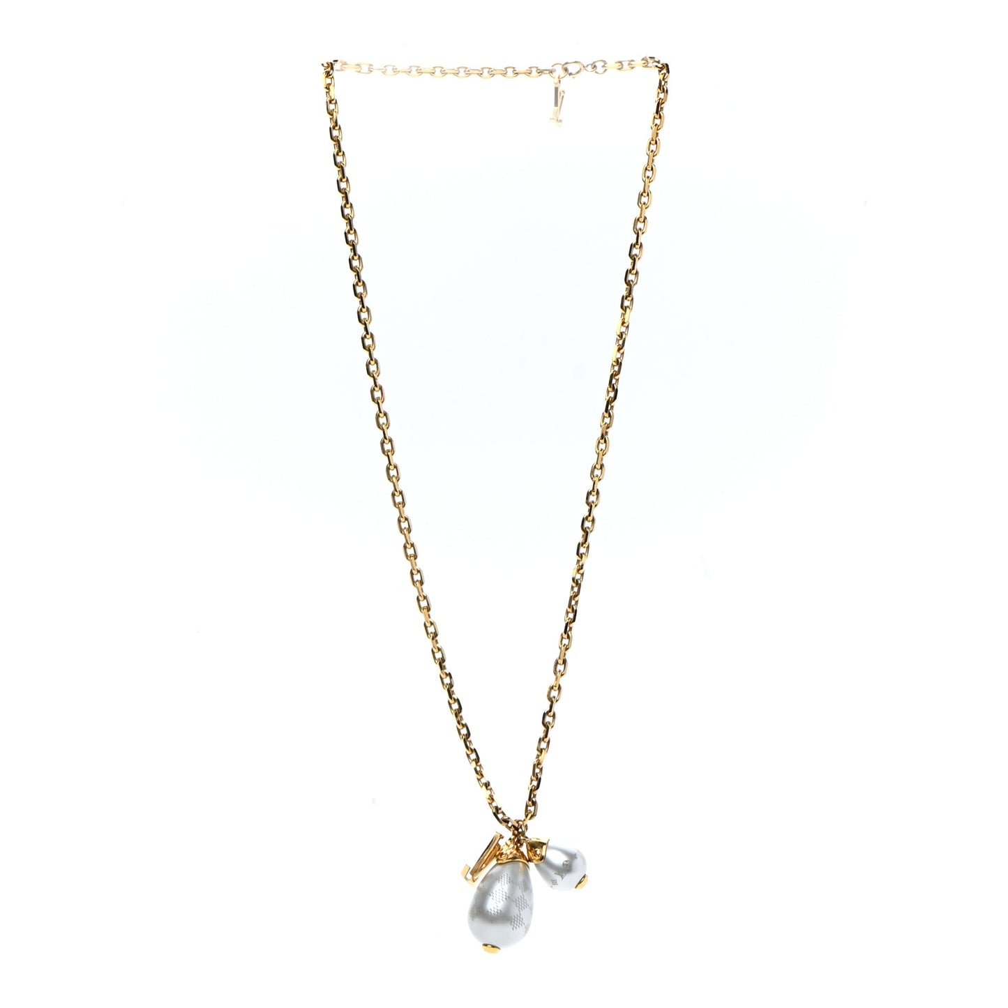 Damier Monogram Pearl Pendant Necklace Gold