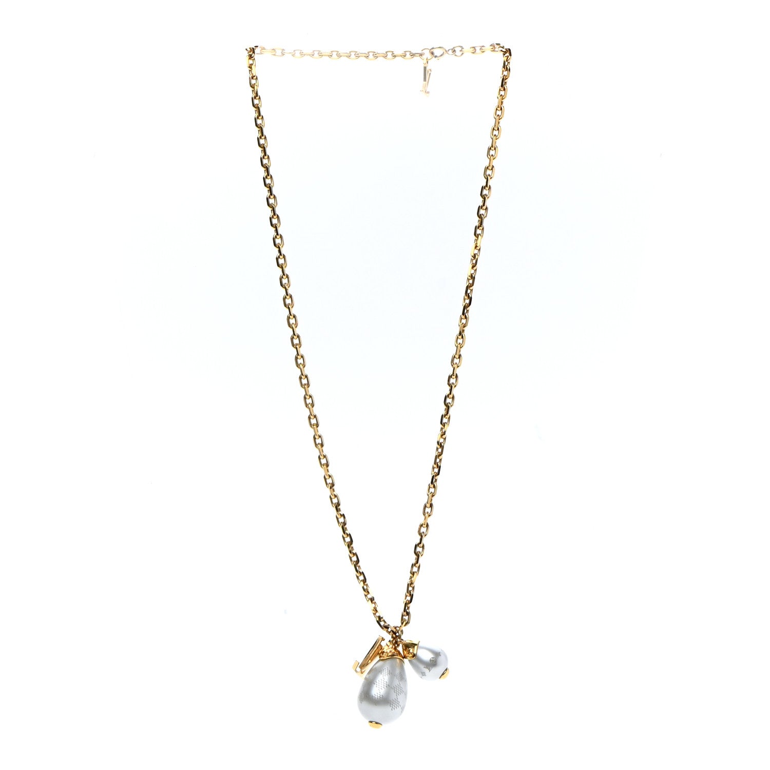 Louis Vuitton Damier Monogram Pearl Pendant Necklace Gold 3 of 6