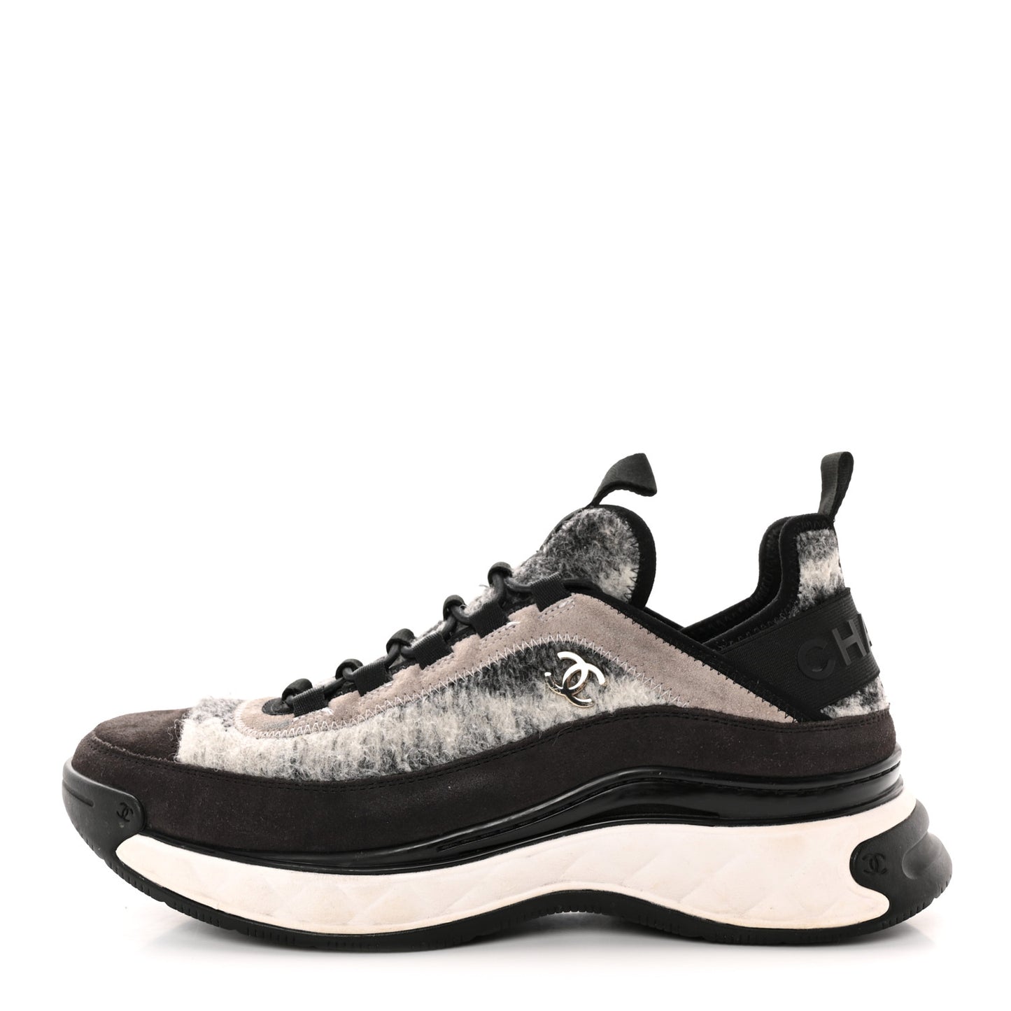 Fabric Suede Calfskin CC Sneakers 40 Gray