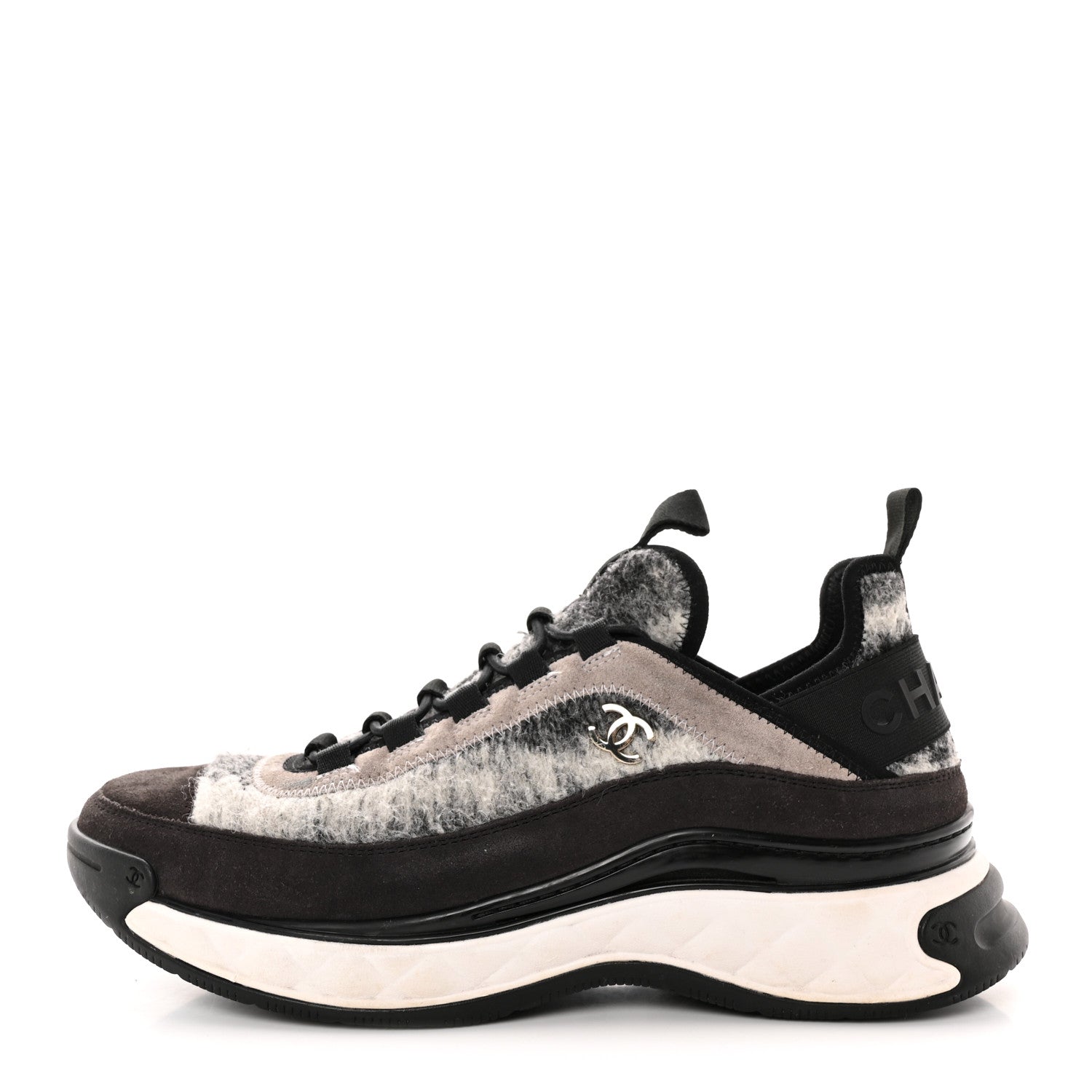 Chanel Fabric Suede Calfskin CC Sneakers 40 Gray 1 of 13