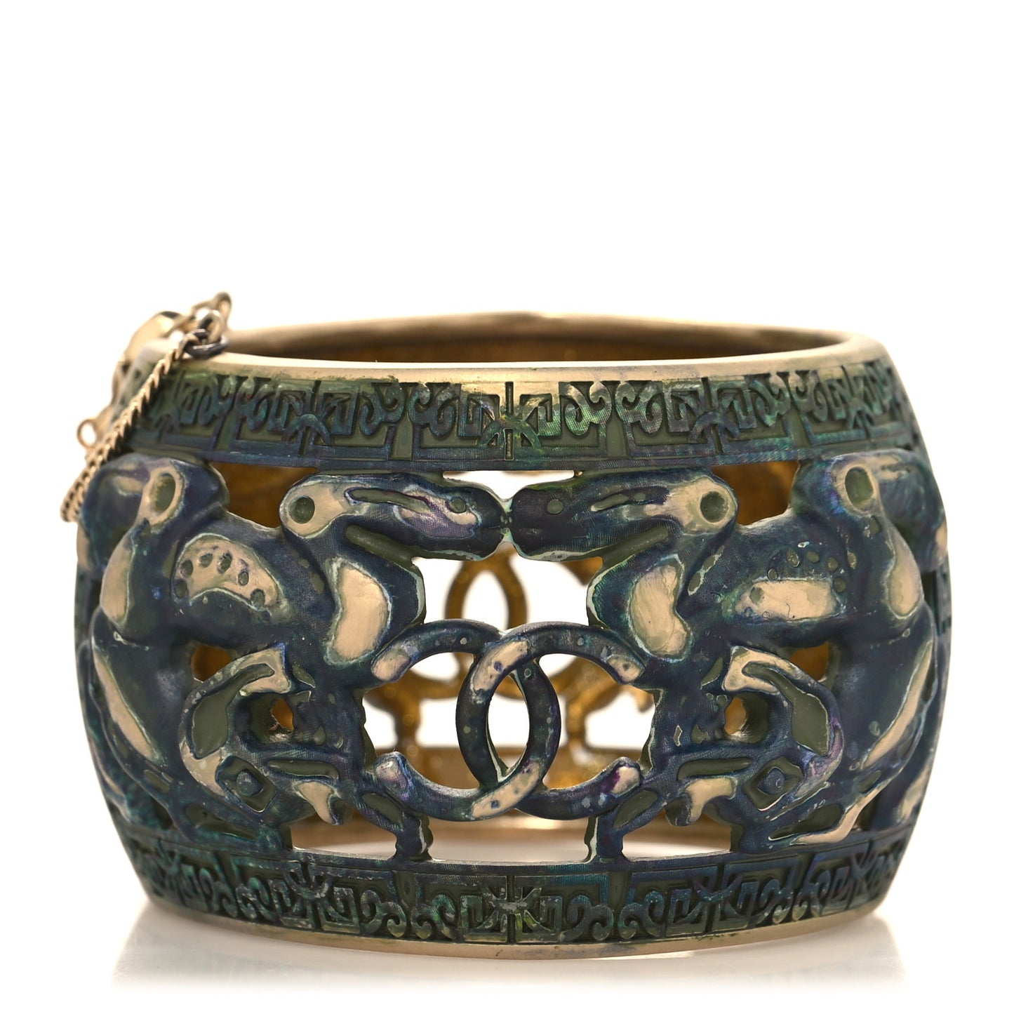 Metal Dragon CC Cuff Bracelet Gold Green