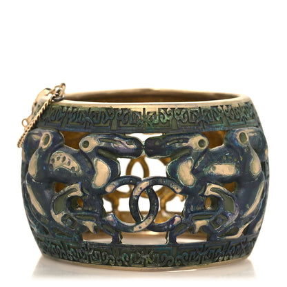Chanel Metal Dragon CC Cuff Bracelet Gold Green 1 of 5