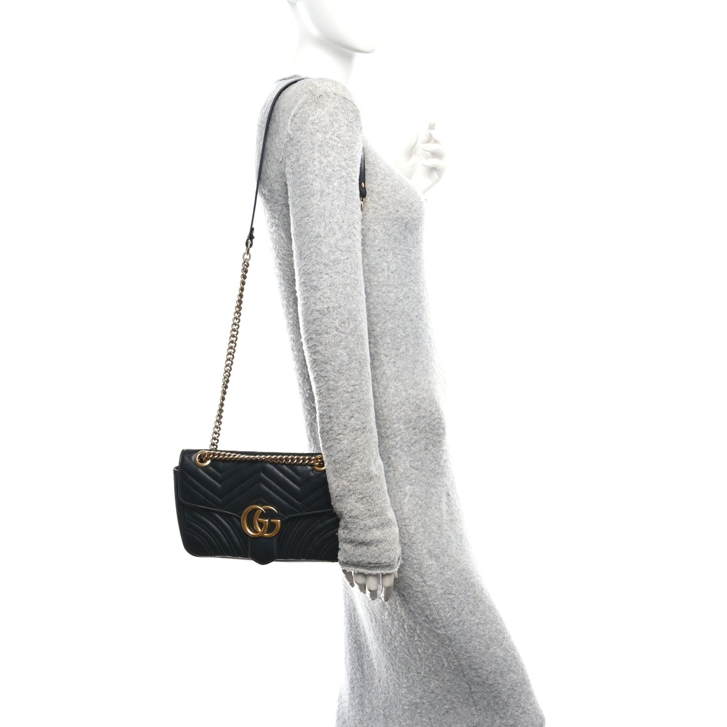 Calfskin Matelasse Small GG Marmont Shoulder Bag Black