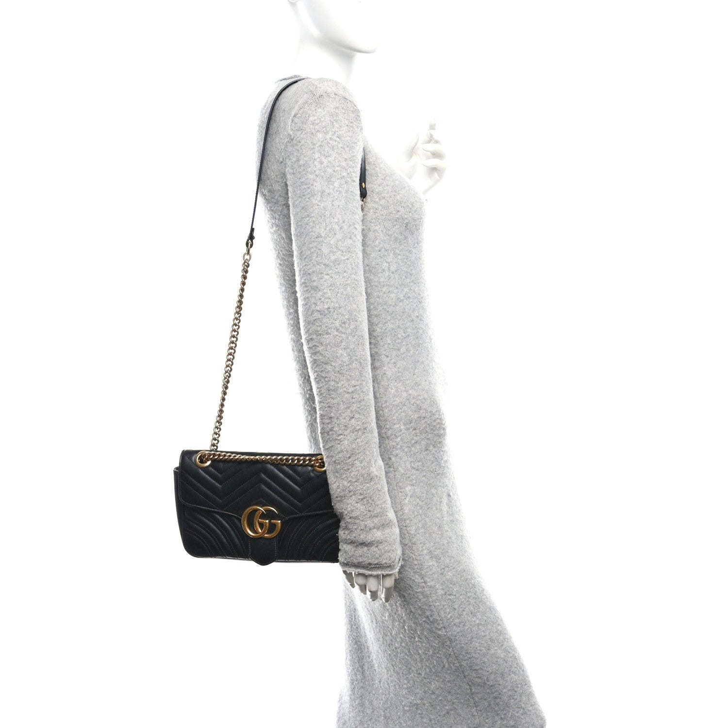 Gucci Calfskin Matelasse Small GG Marmont Shoulder Bag Black 2 of 12