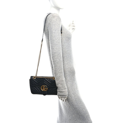 Gucci Calfskin Matelasse Small GG Marmont Shoulder Bag Black 2 of 12