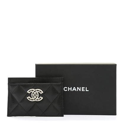 Chanel Caviar Quilted Crystal Card Holder Black 9 of 9