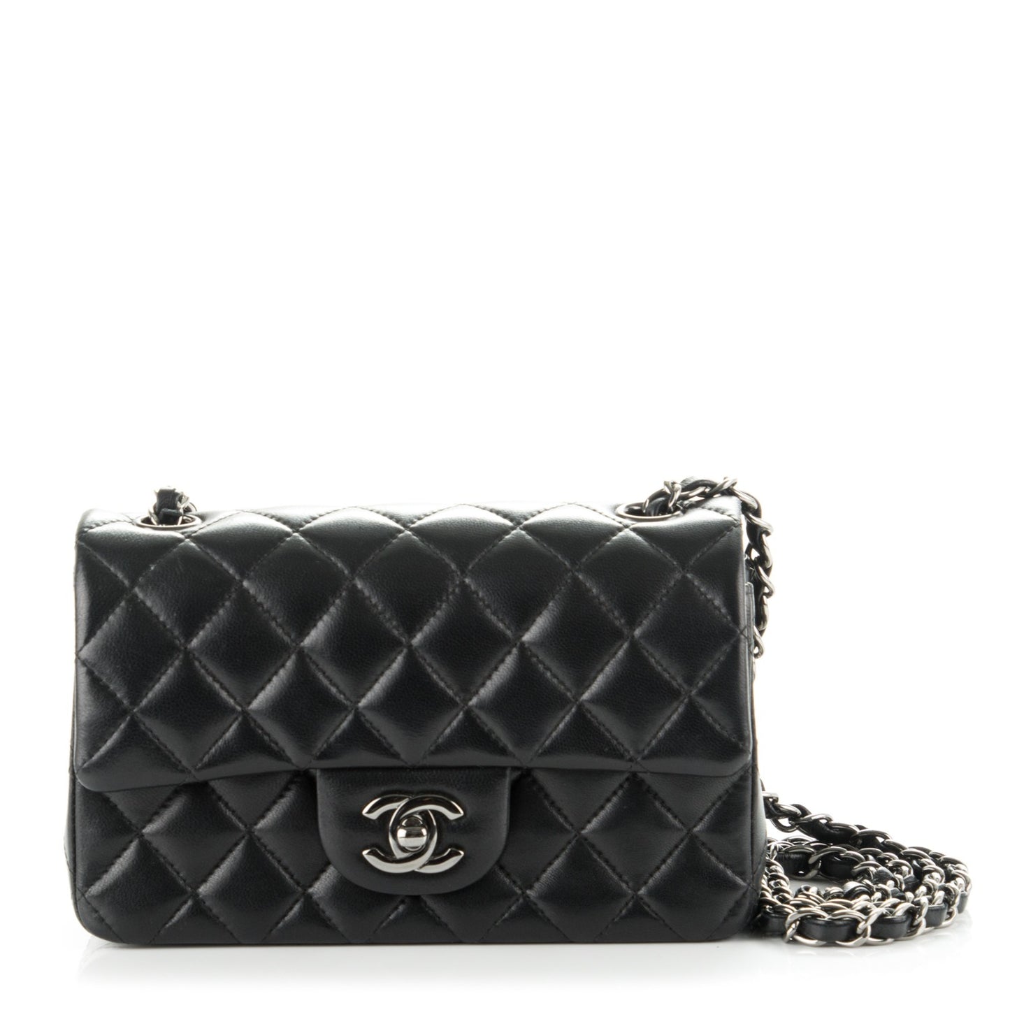 Lambskin Quilted Mini Rectangular Flap Black