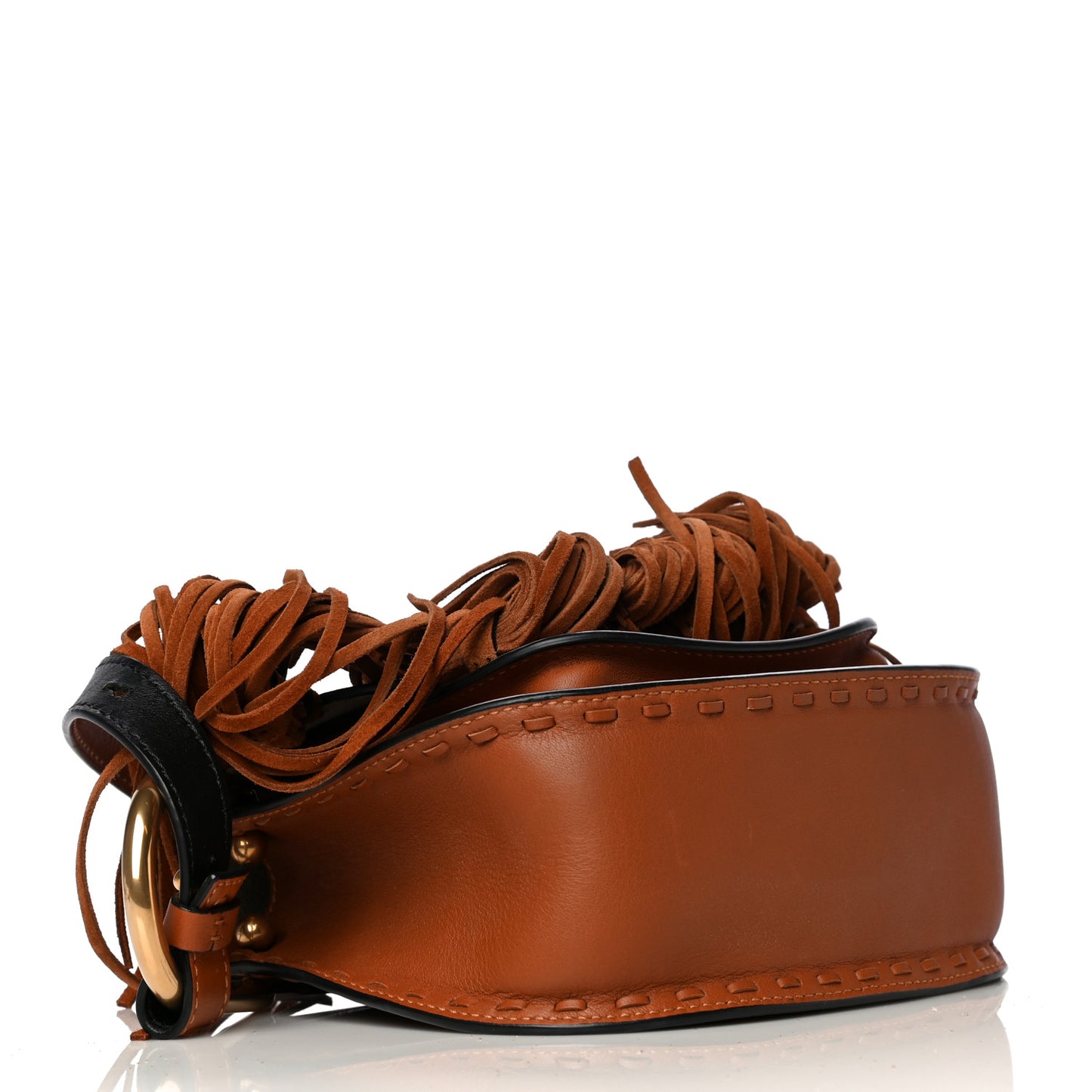 Calfskin Hudson Fringe Shoulder Bag Caramel