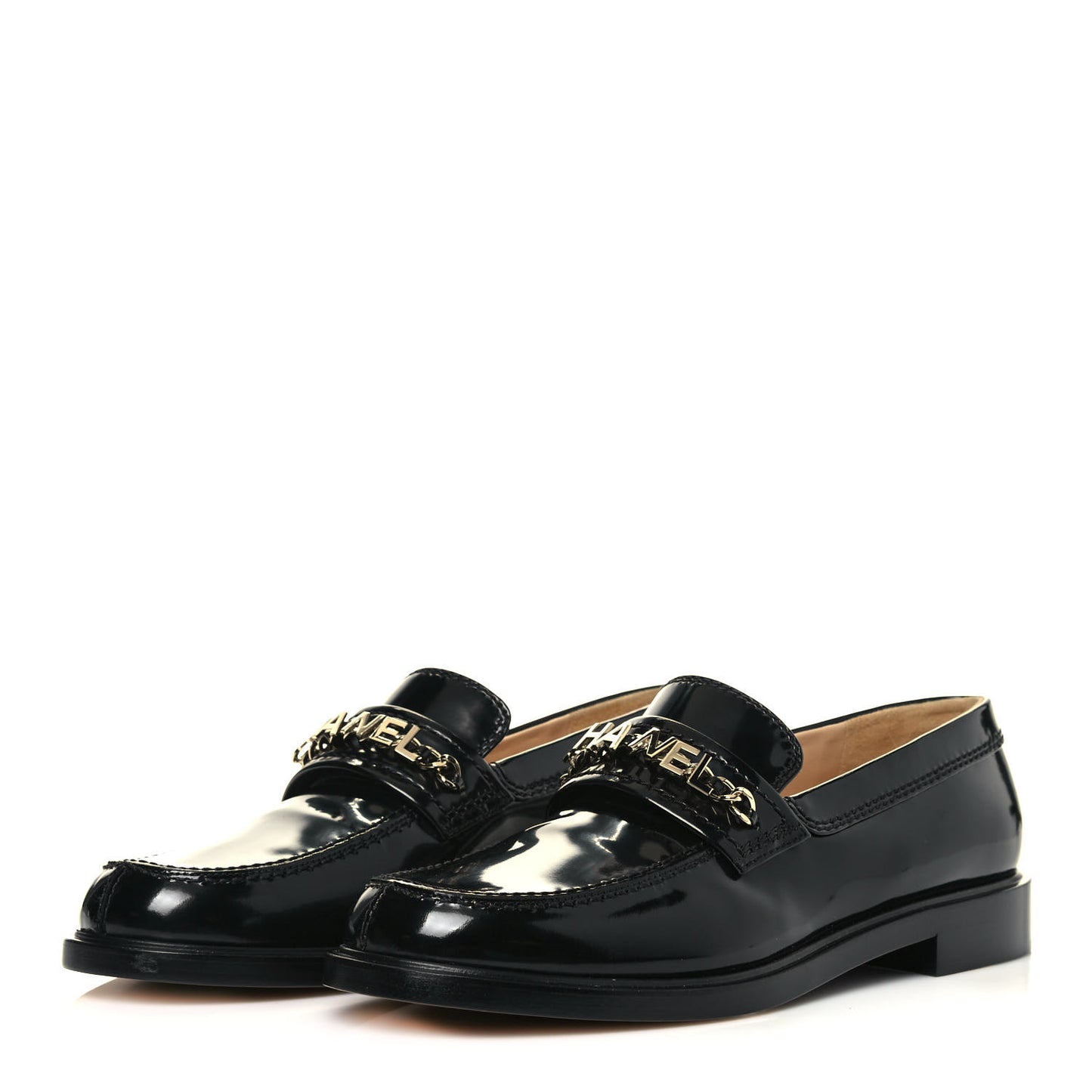 Shiny Calfskin Logo Loafers 40.5 Black