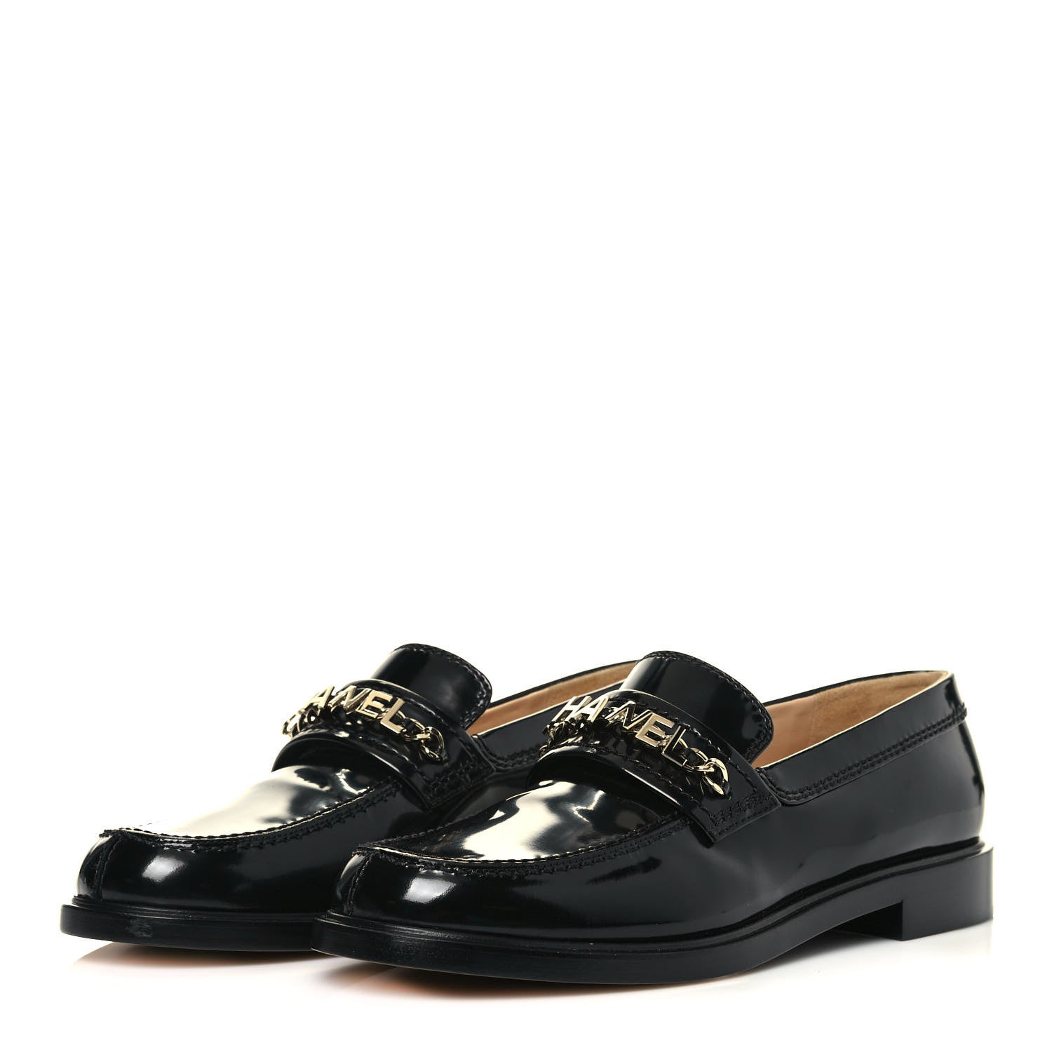 Chanel Shiny Calfskin Logo Loafers 40.5 Black 3 of 9