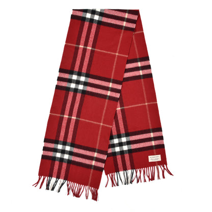 Burberry Cashmere Classic Check Fringe Scarf Parade Red 2 of 3